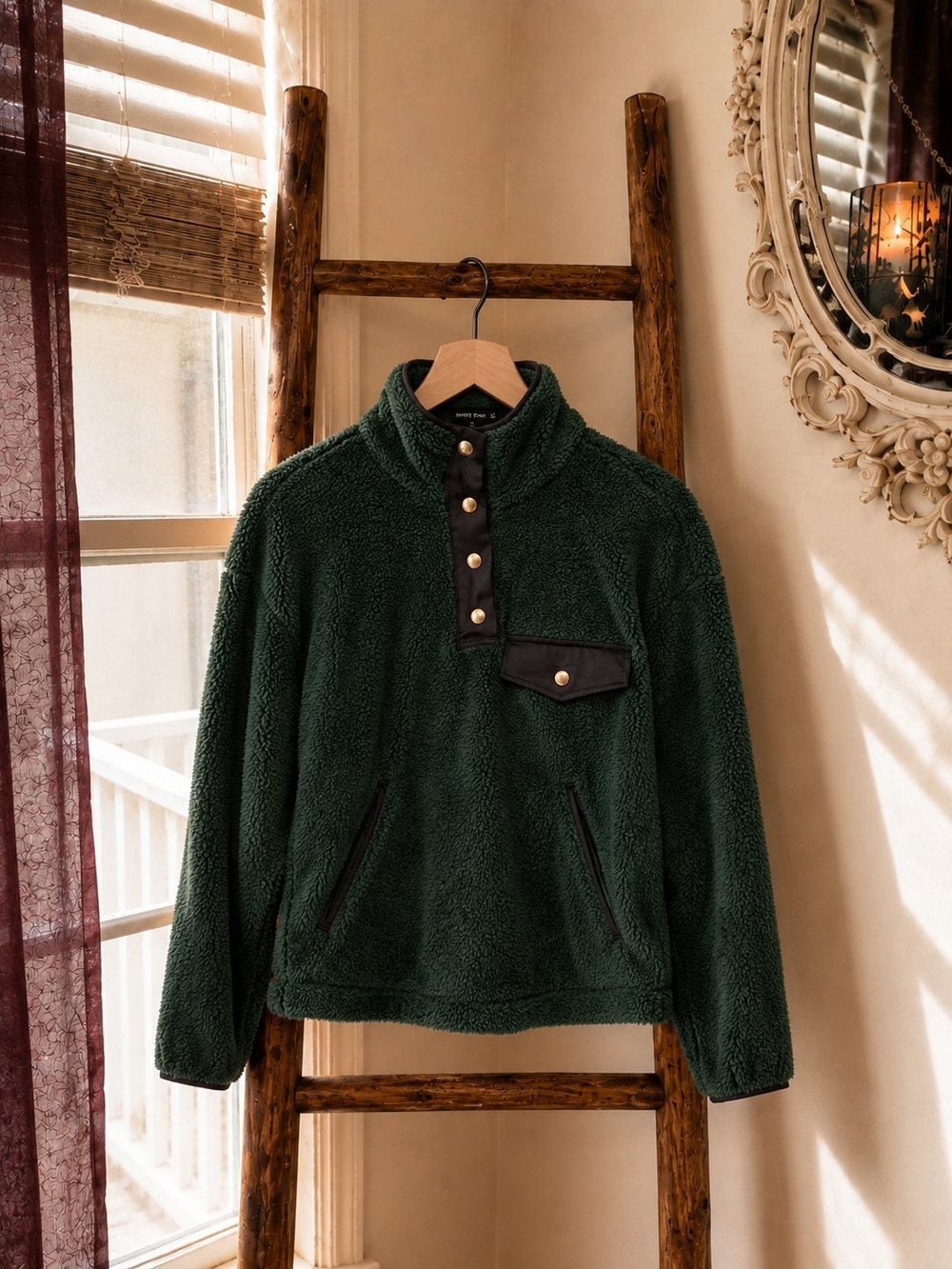Forest Green Sherpa Fleece Pullover Jacket NWT